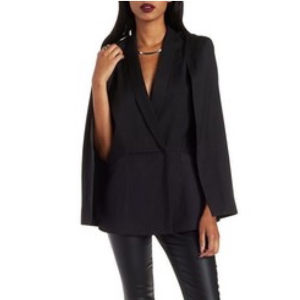 Charlotte Russe black structured cape blazer